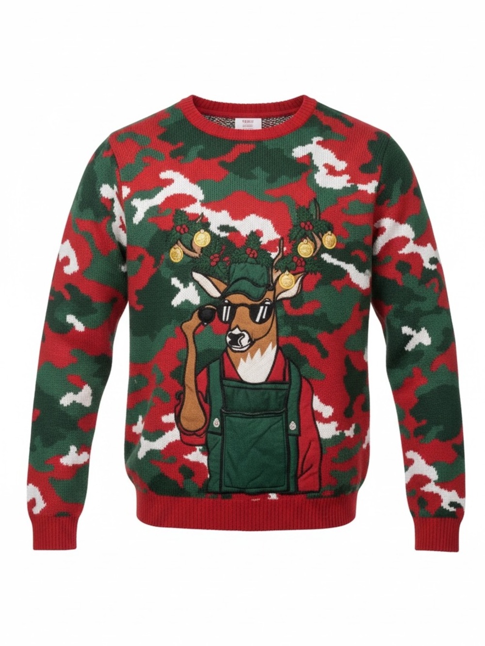 Holiday Time Men's Deer Camo Ugly Christmas Sweater w/drink holder pocket